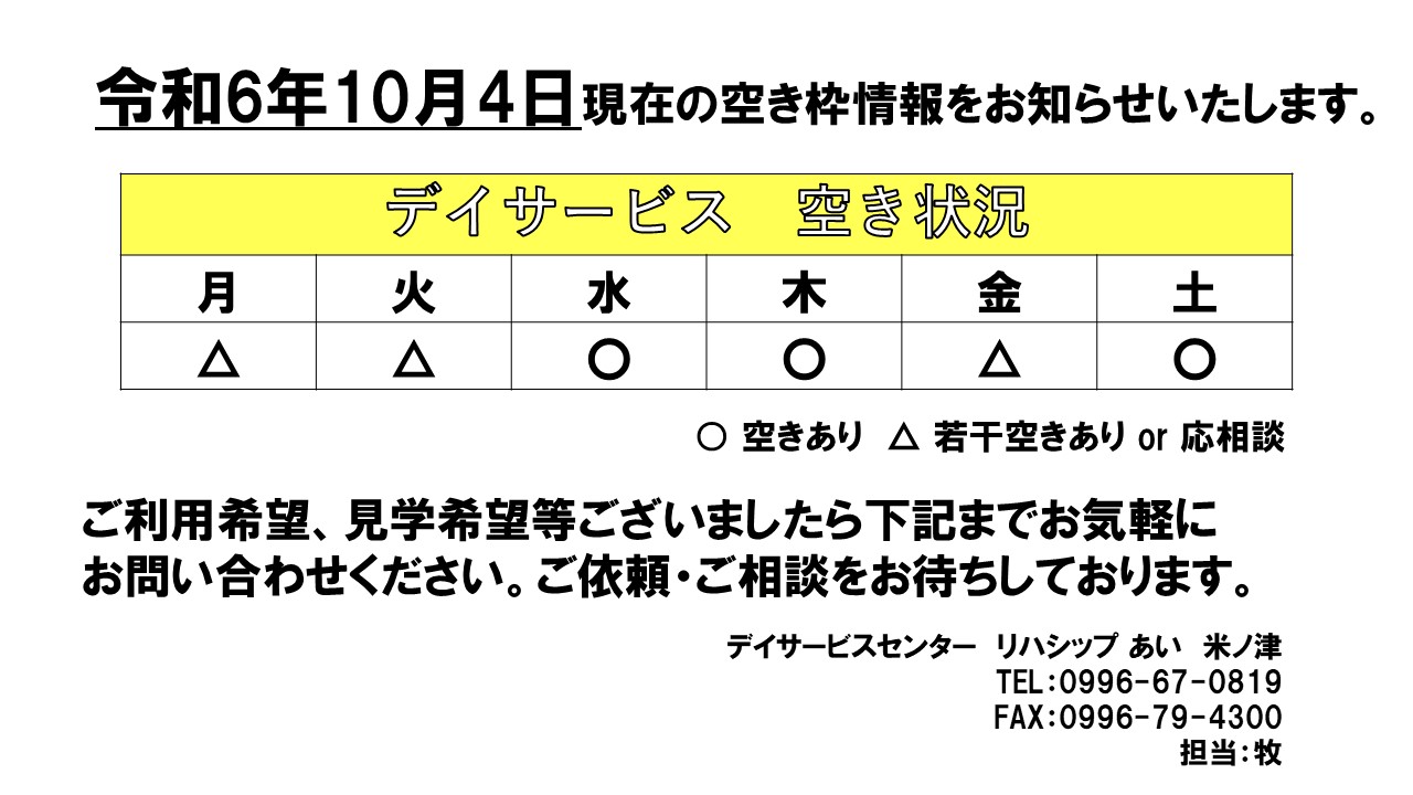 １０月空き状況